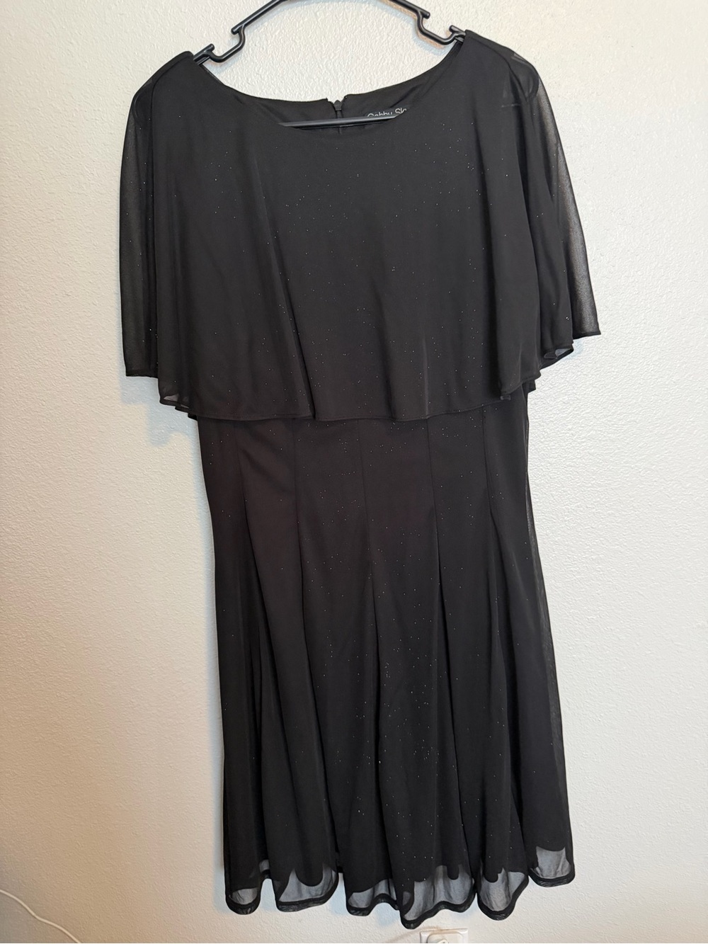 Black Sparkle Midi Dress with Capelet Overlay